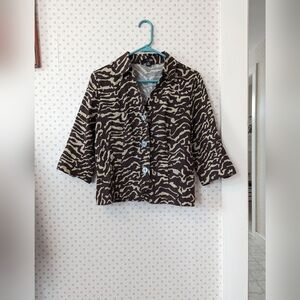 🐆 Crop Light Jacket PM  cotton linen buttons animal print cateer office  layer